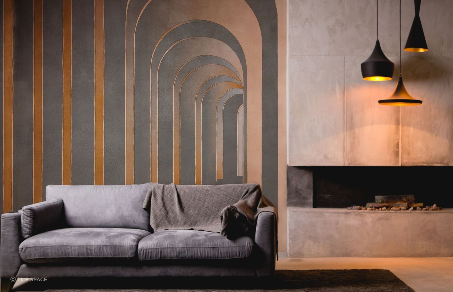 A unique wall covering, like the compelling Technografica Italian Wallpaper, can make a great feature wall for your lounge.