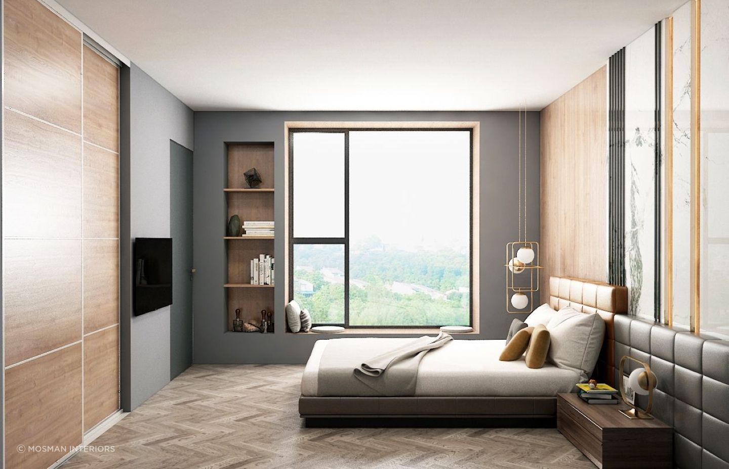 Shelving solutions like the Timeless Built-In Shelf frees up floor space, replacing the need for other storage items that block natural light.