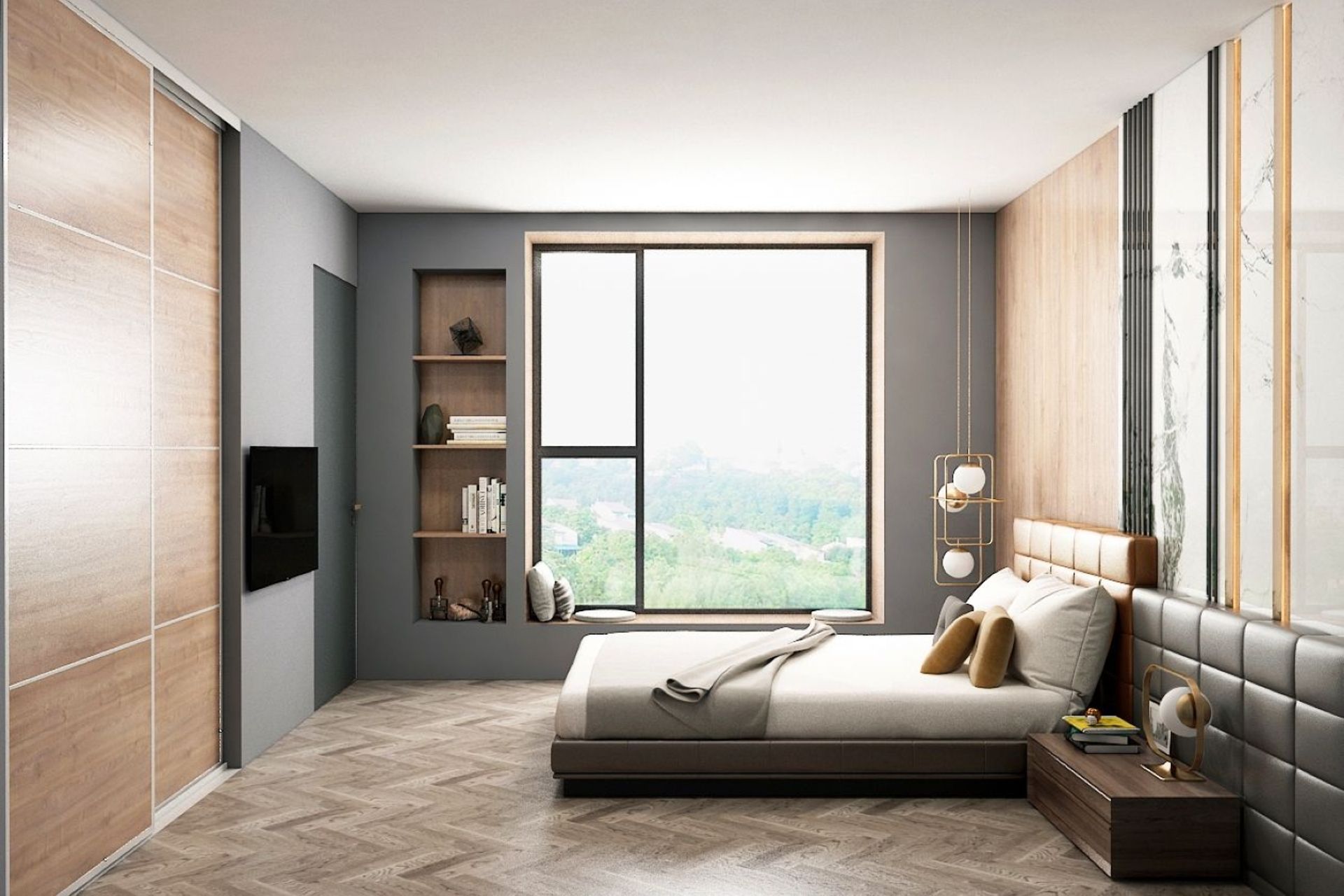 Shelving solutions like the Timeless Built-In Shelf frees up floor space, replacing the need for other storage items that block natural light.