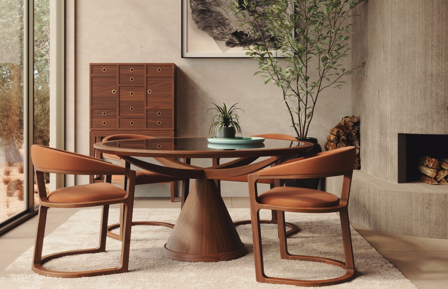 A little bit of greenery goes a long way, naturally paired here with the stunning Vasco Table
from Craftbuilt.