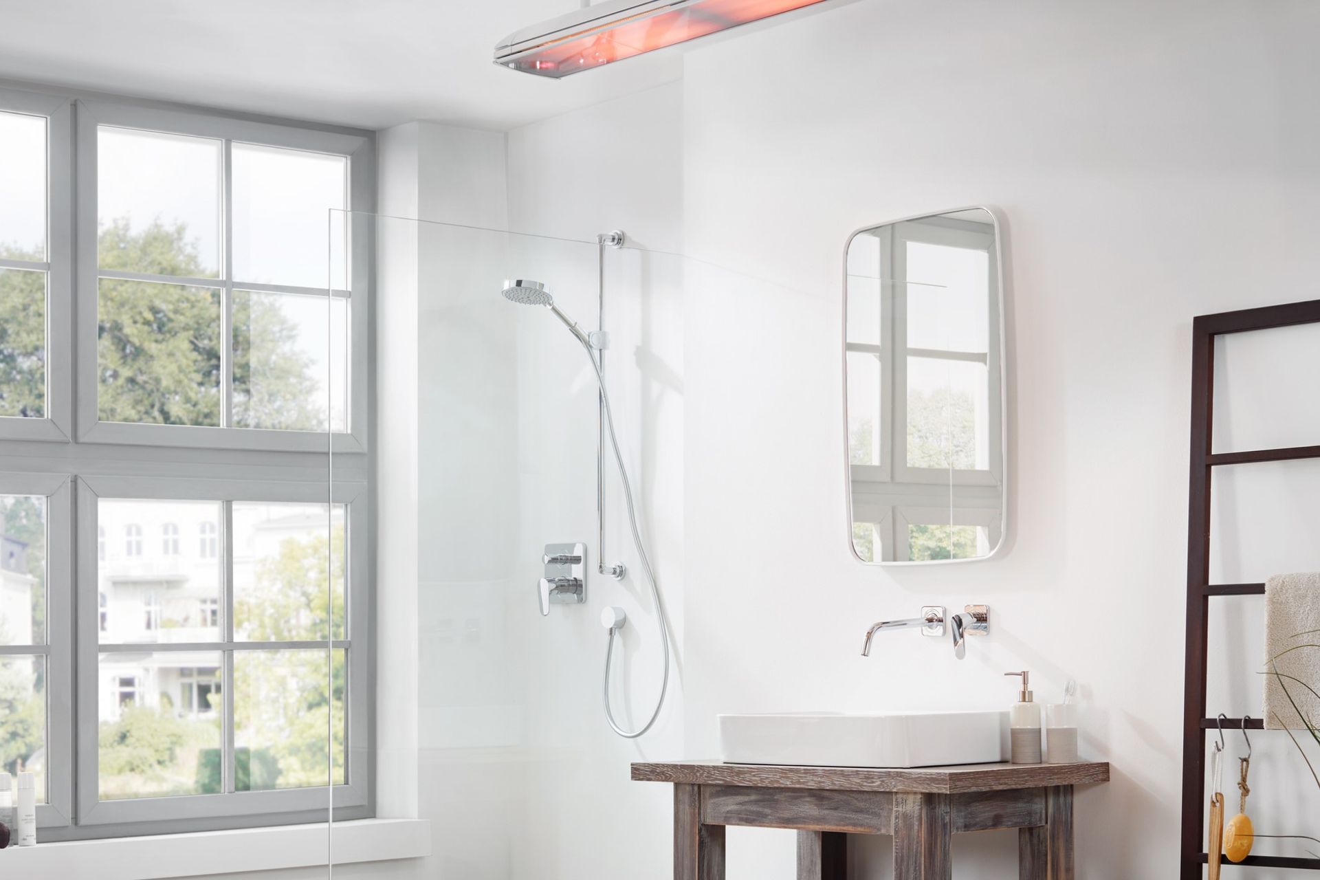 The Heatscope® Vision 3200W Electric Radiant Heater emits medium-wave infrared light for instant warmth.