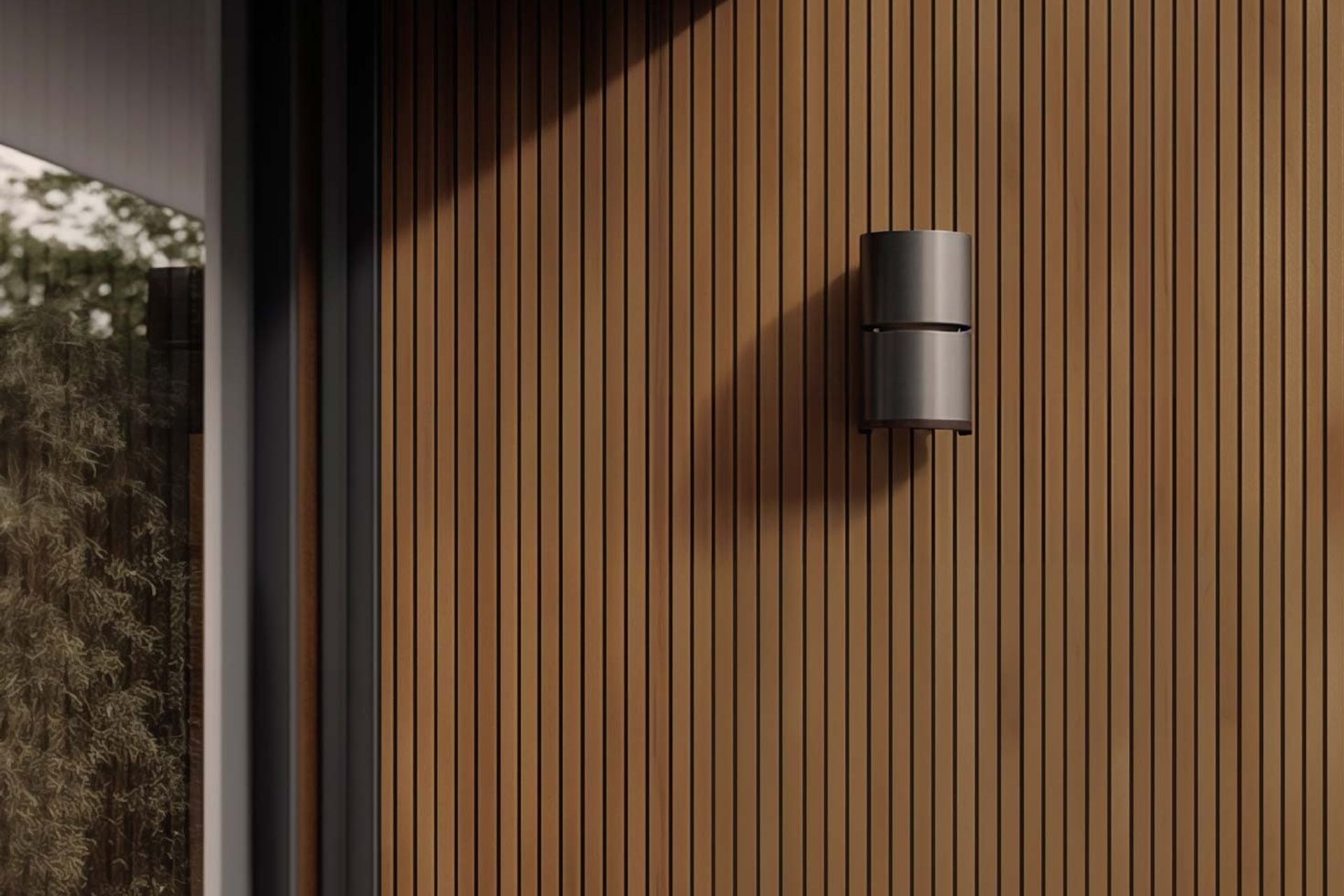 Acupanel® | Oak | Exterior Composite Slat Wall Panels from The Wood Veneer Hub are fully waterproof and made with recycled materials.