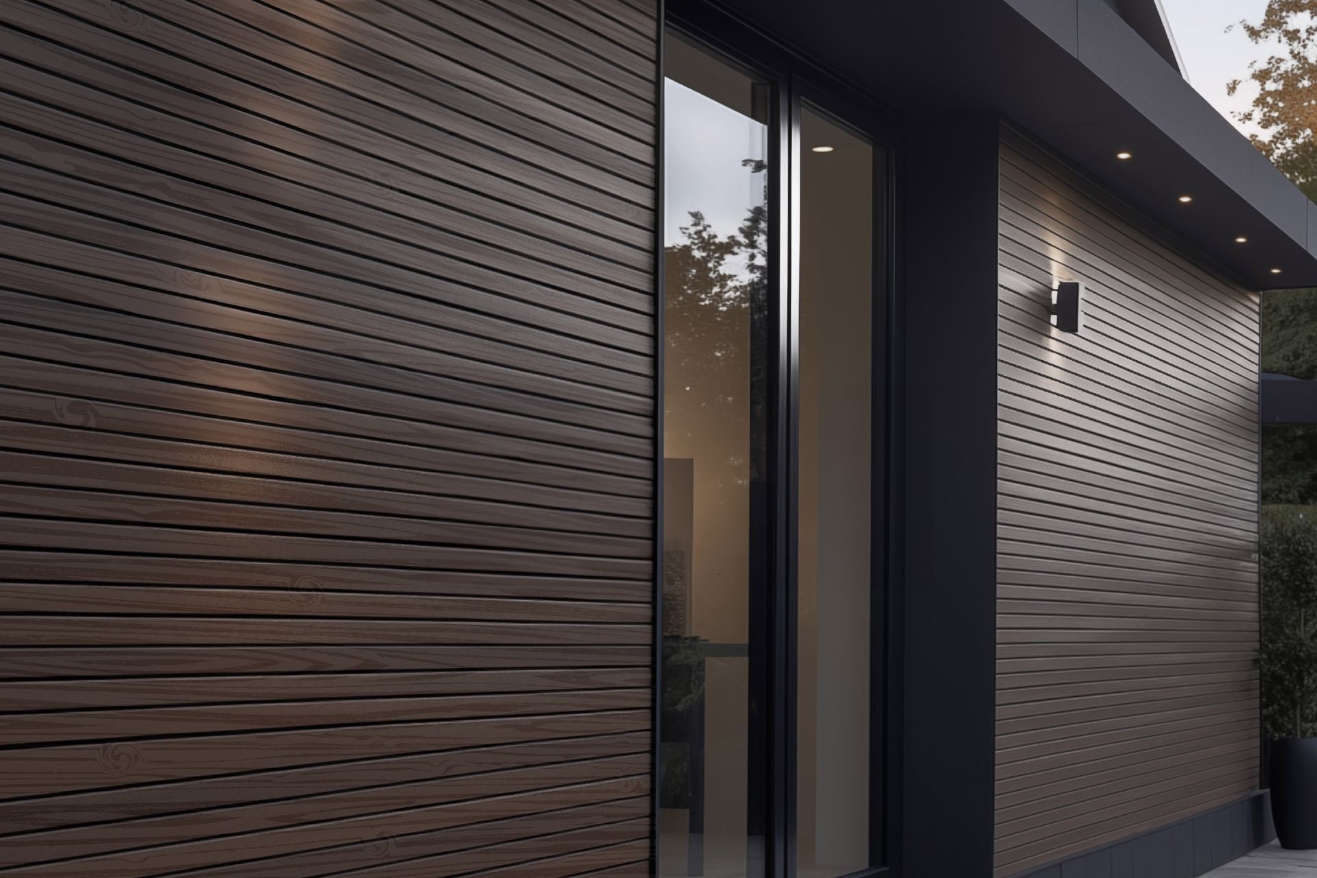 Acupanel® Walnut Exterior Composite Slat Wall Panel Cladding is robust and striking.