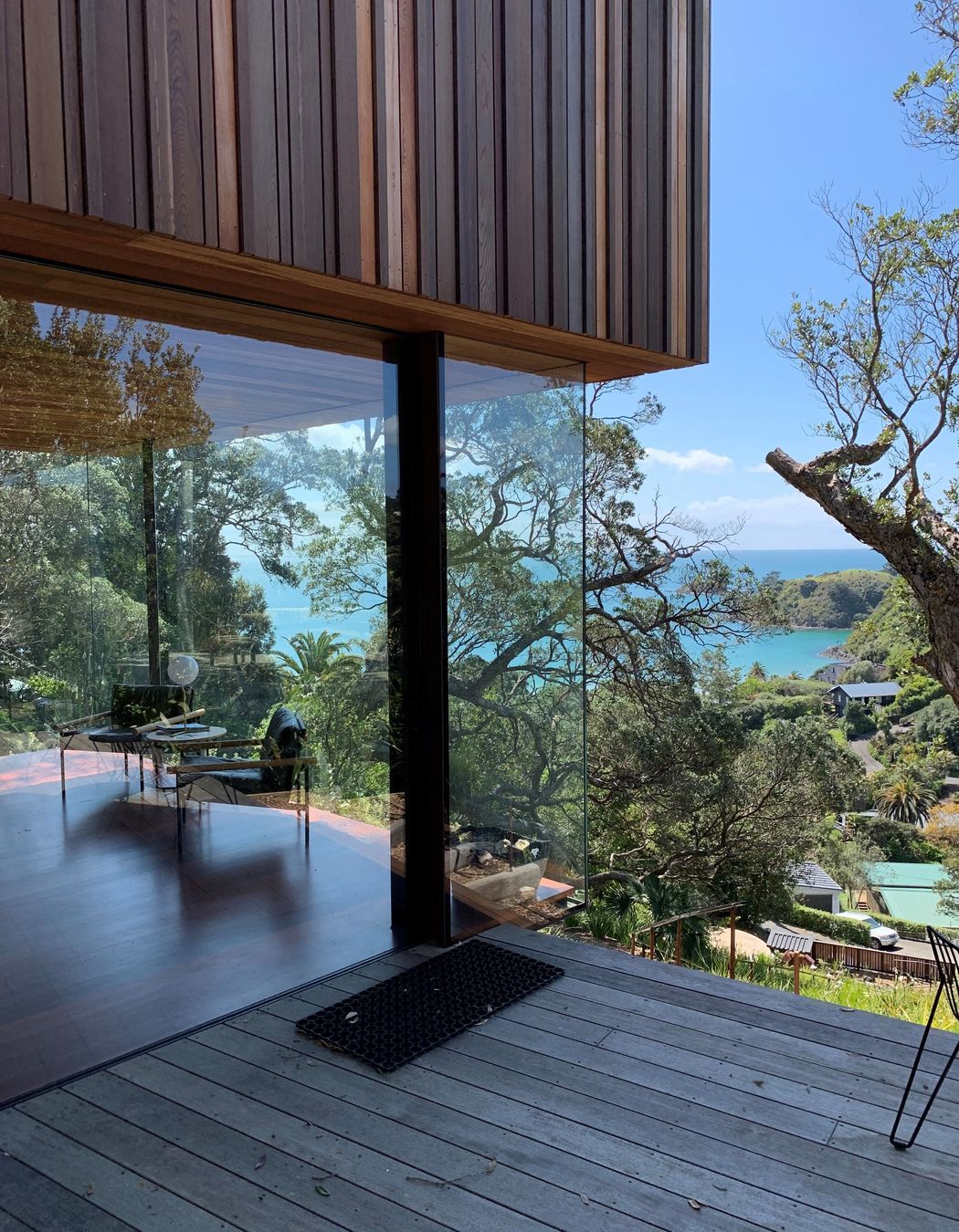 The frameless glass is almost invisible on this Waiiheke Island project.