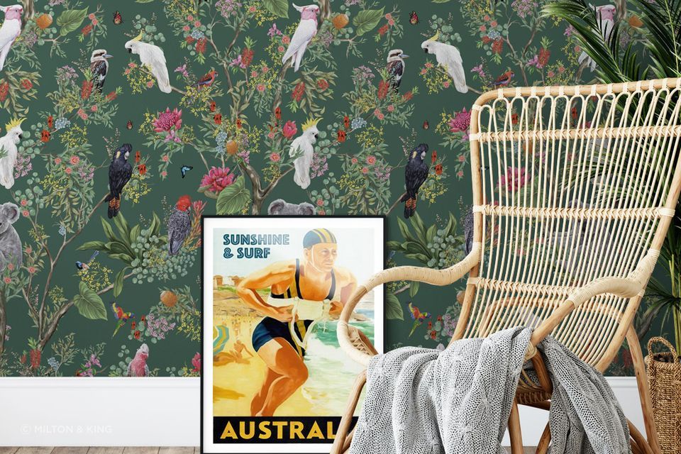 Strategically placing wall art against an intriguingly designed wallpaper is a great way to create contrast.