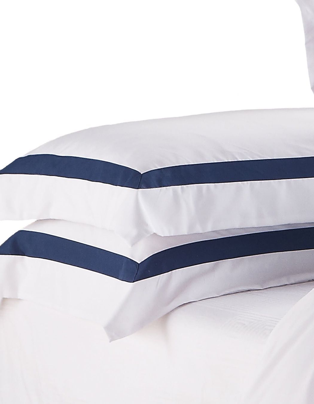 Ava Collection Standard Pillowcase Set - Navy Trim
by Ivory &amp; Deene Collection pillowcases are made from super soft microfiber with a bold border contrast trim