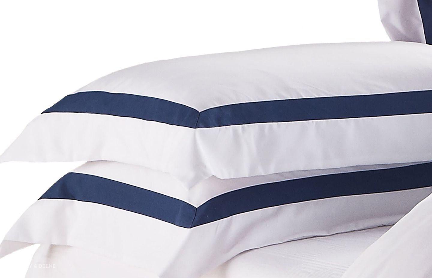 Ava Collection Standard Pillowcase Set - Navy Trim
by Ivory &amp; Deene Collection pillowcases are made from super soft microfiber with a bold border contrast trim