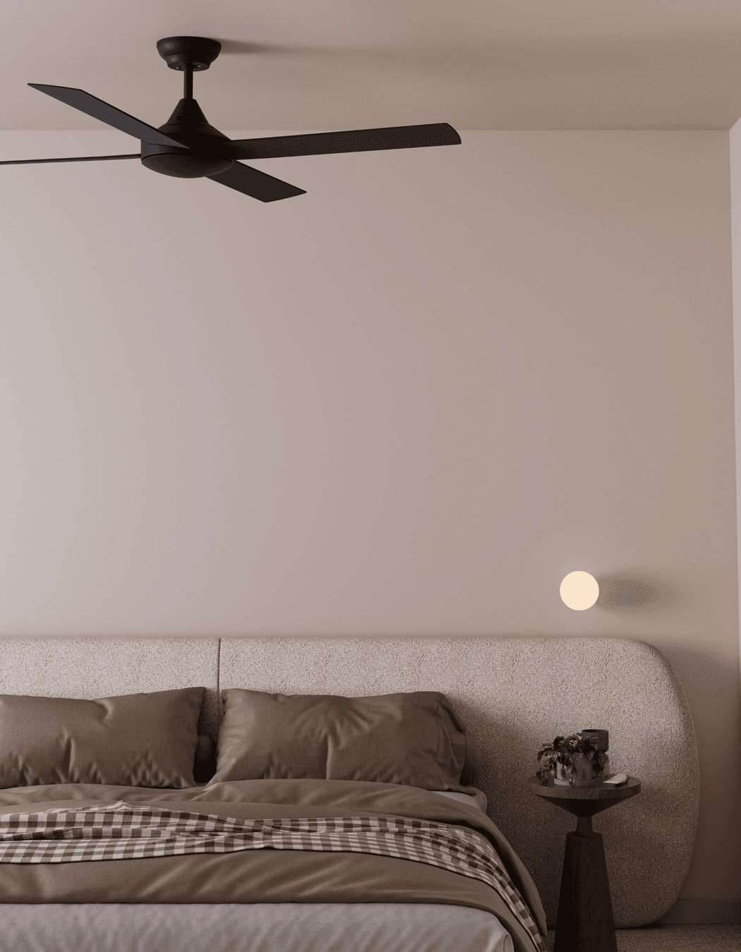 Kestrel Indoor/Outdoor 4-Blade Ceiling Fan
and Crest Orb Glass Wall Light