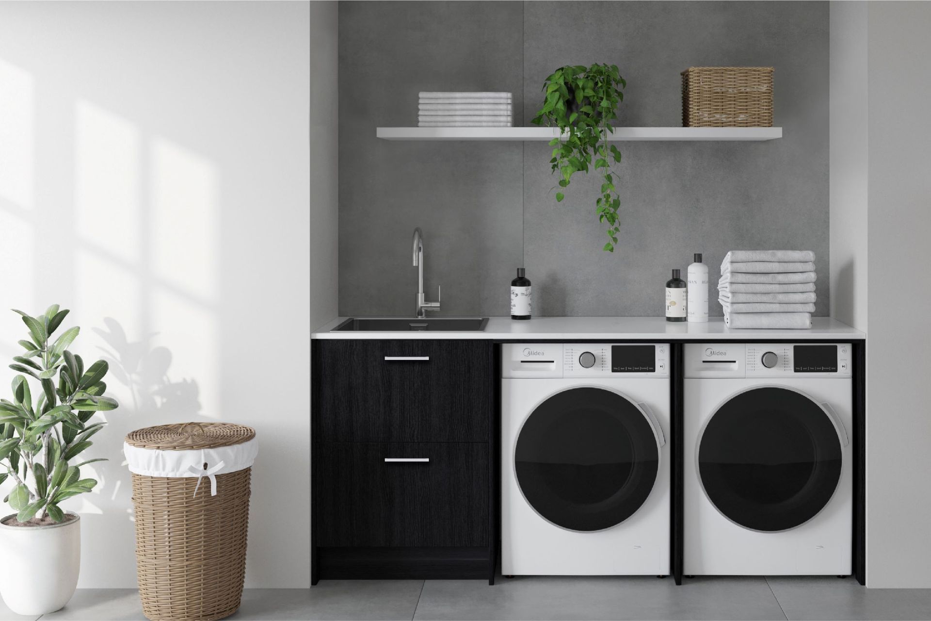 A few pops of greenery, wonderfully illustrated in this Fiordland Laundry Package, can bring freshness and vitality to a space.