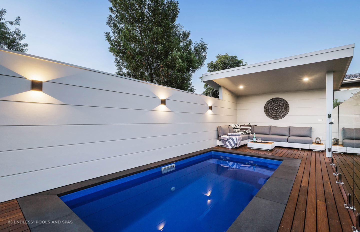 A stylish plunge pool offers the perfect spot to relax in. Featured Product: Freestanding Eagle by Endless Pools and Spas