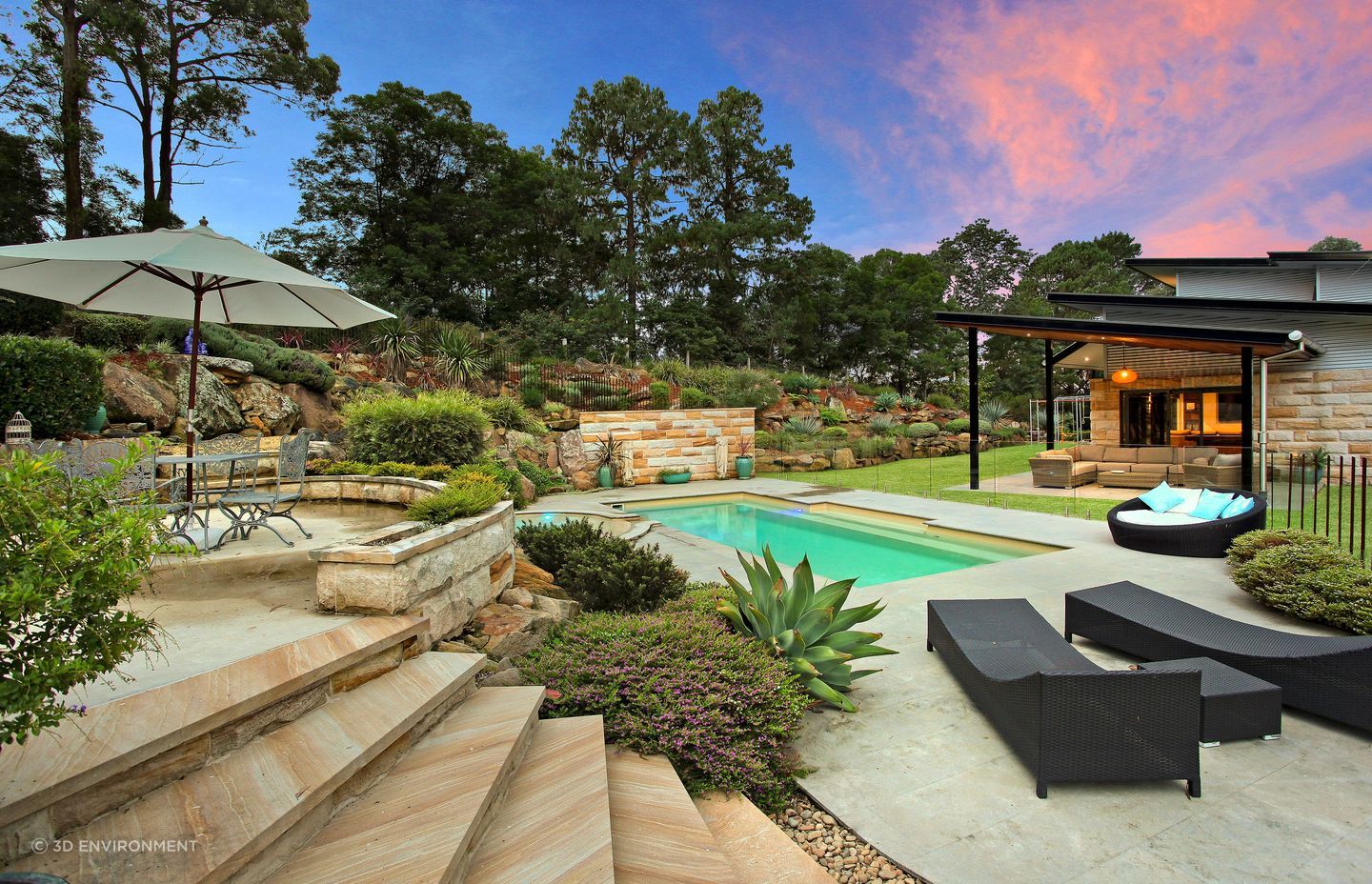This luxury pool is set in a secluded setting. Featured project: Grose Vale - 3D Environment