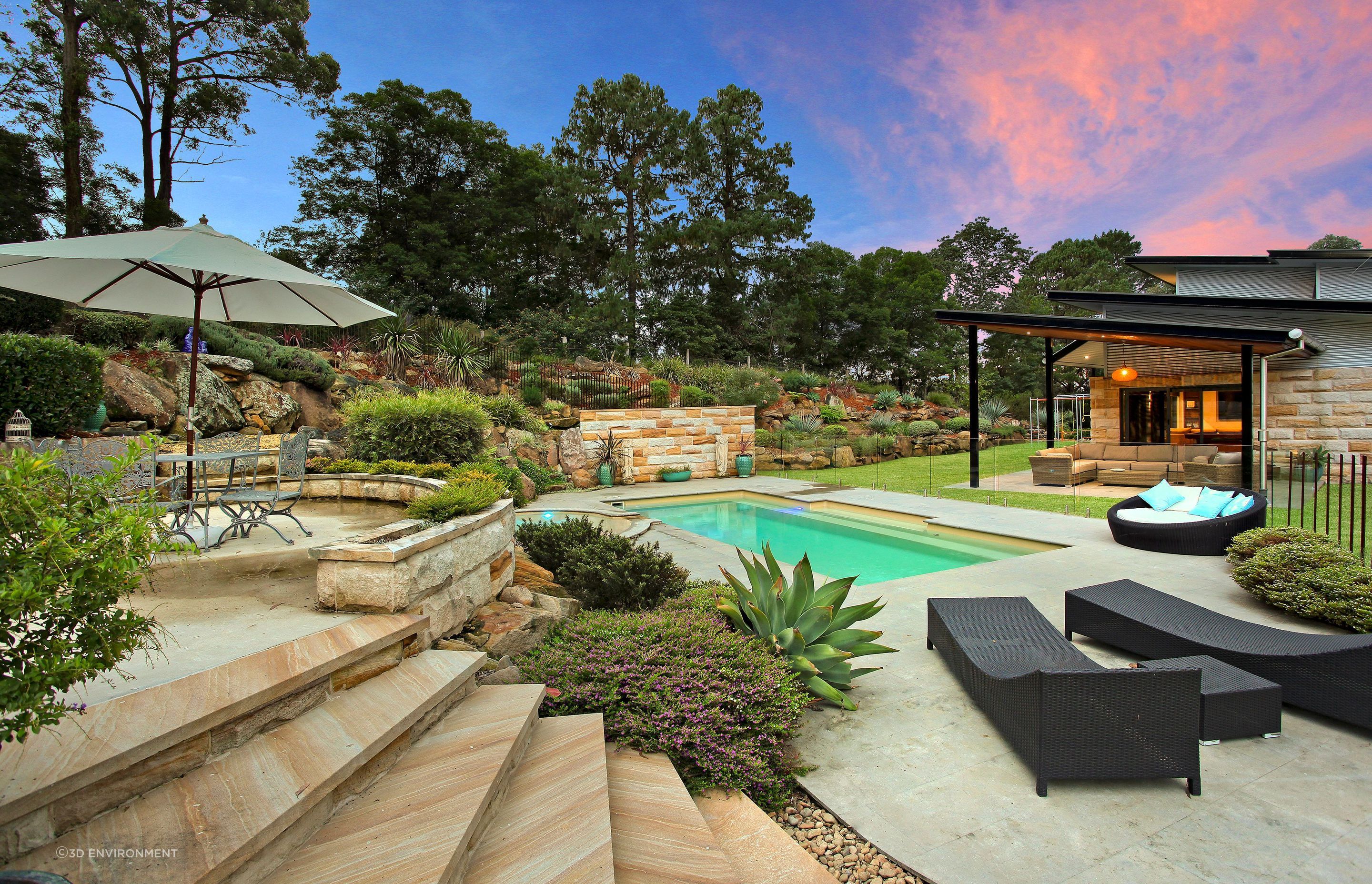 This luxury pool is set in a secluded setting. Featured project: Grose Vale - 3D Environment