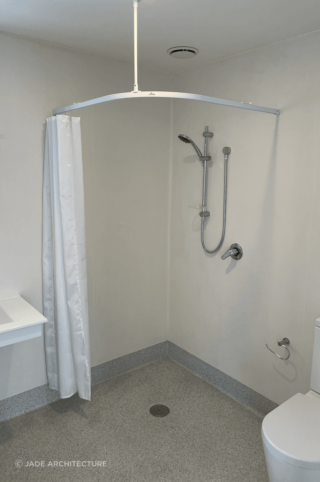 Bathrooms are often a key area of focus when designing an accessible home. Jade Architecture's approach is to listen to what the client needs and deliver this with consideration given to both the usability and feeling of the space.