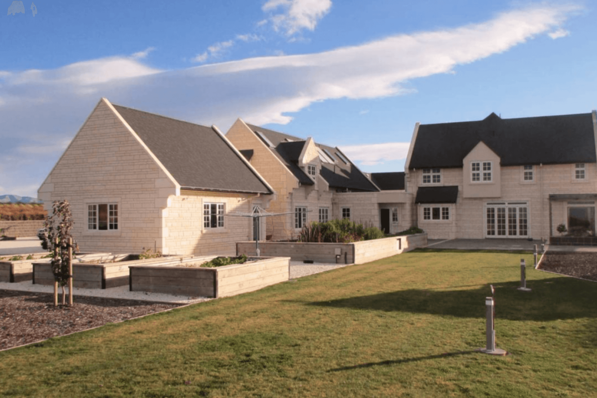 An expansive home showcasing the natural beauty of limestone.