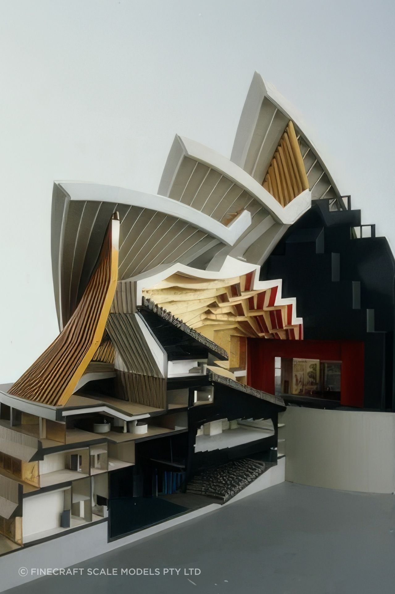 Plywood/Plastic architectural model of the major hall of Sydney Opera House Architectural model, designed by Jørn Utzon, constructed by Finecraft Scale Models Pty Ltd, NSW, Australia, 1964-1966