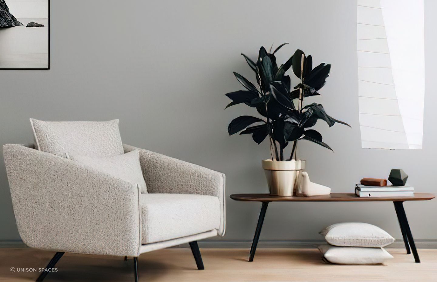 A pot plant can bring freshness and style to a living space, illustrated perfectly with the Solapa Table by Stua.