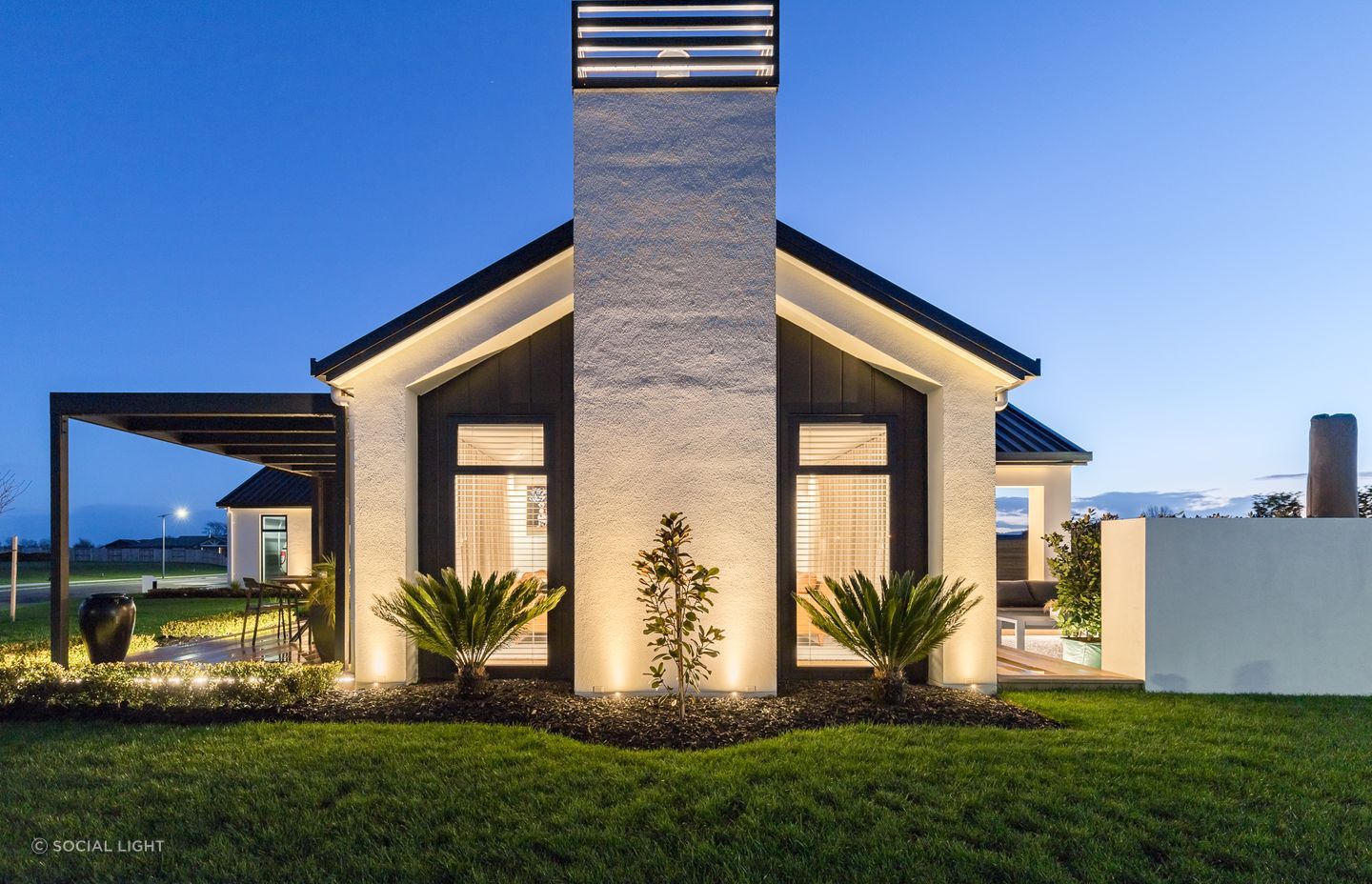 Strategically placed lighting can enhance the architectural features of your home and create an inviting atmosphere at night.