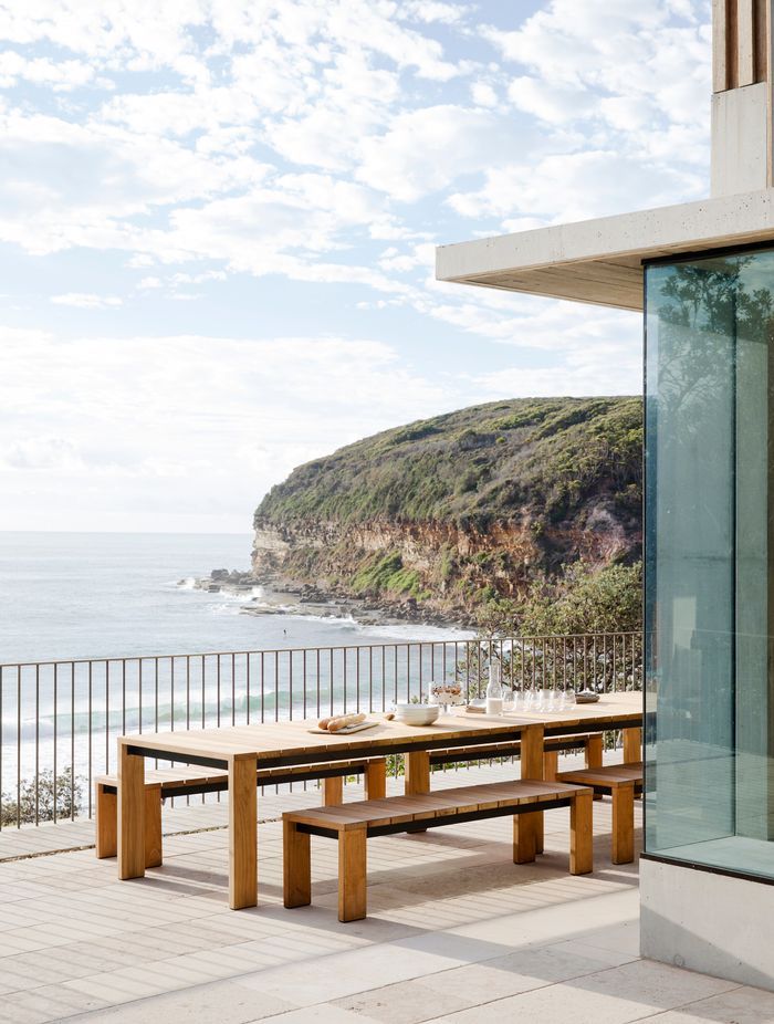 Beauford sandstone pavers and tiles are a soft, creamy-grey colour with a heavily-distressed finish, which lends a tactile feel underfoot. Photography by Chris Warnes.