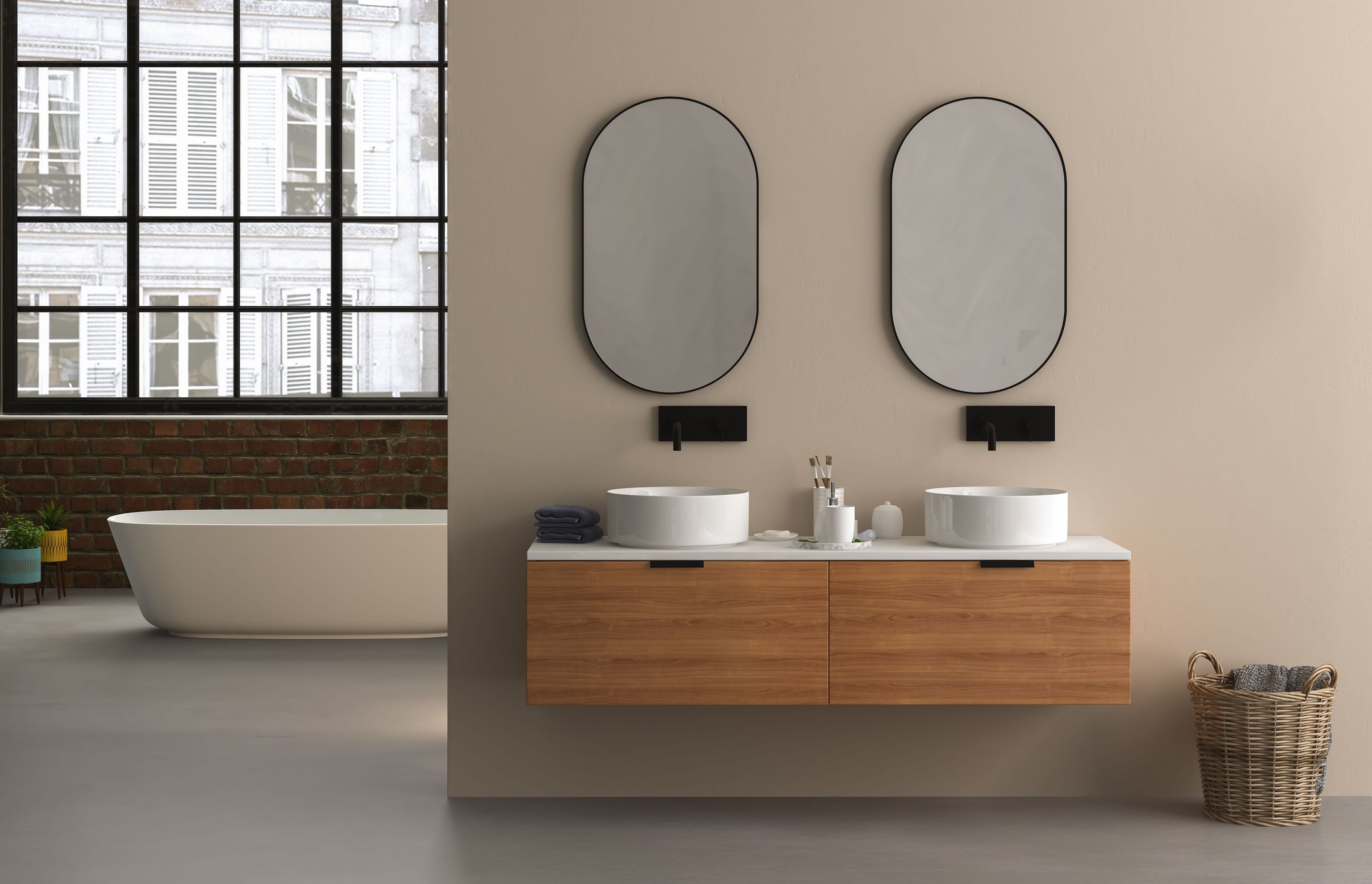 A floating vanity or floating cabinet is an effective use of cabinet space.
