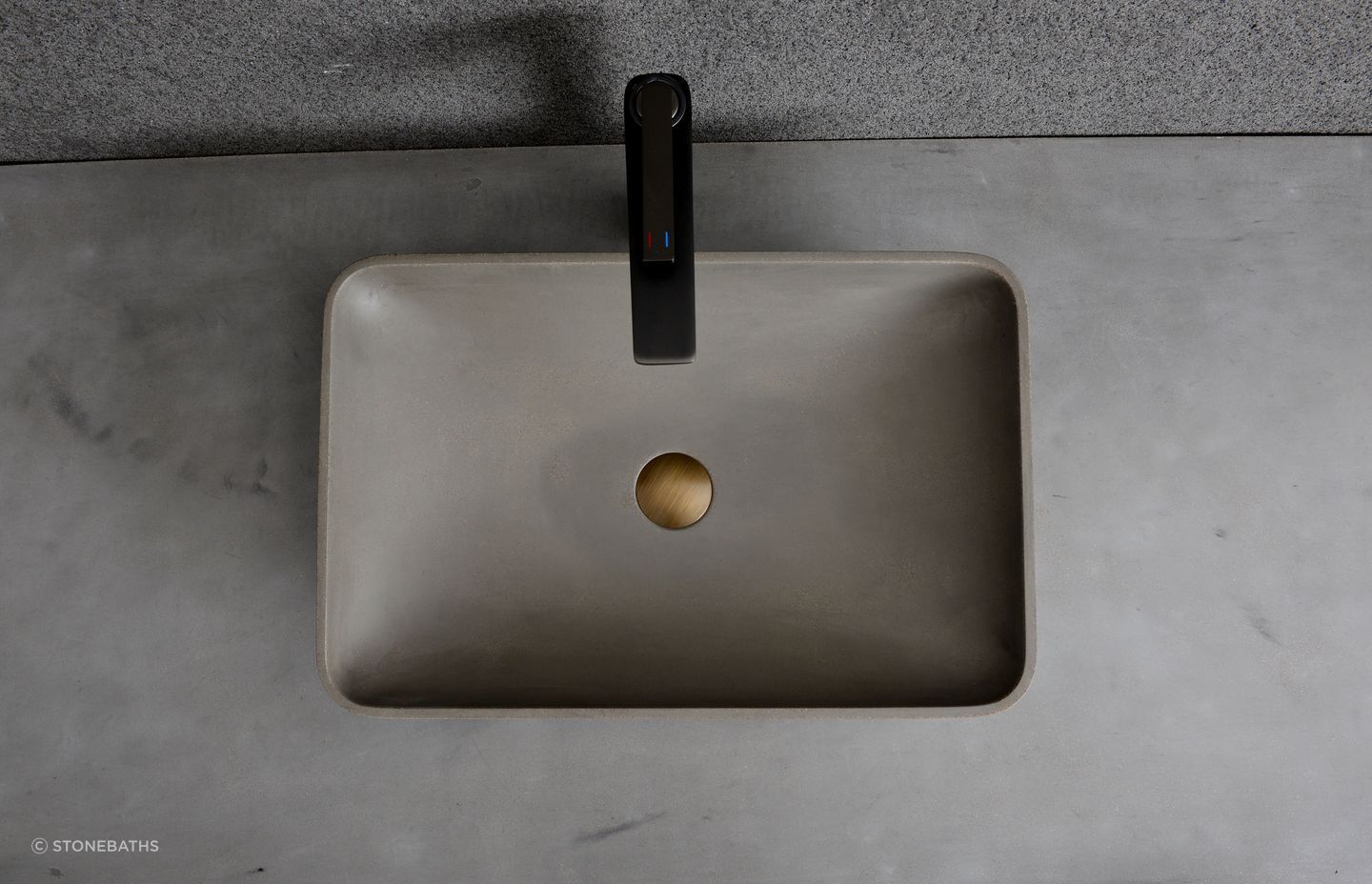 Toka Concrete Rectangle Basin on a concrete vanity top