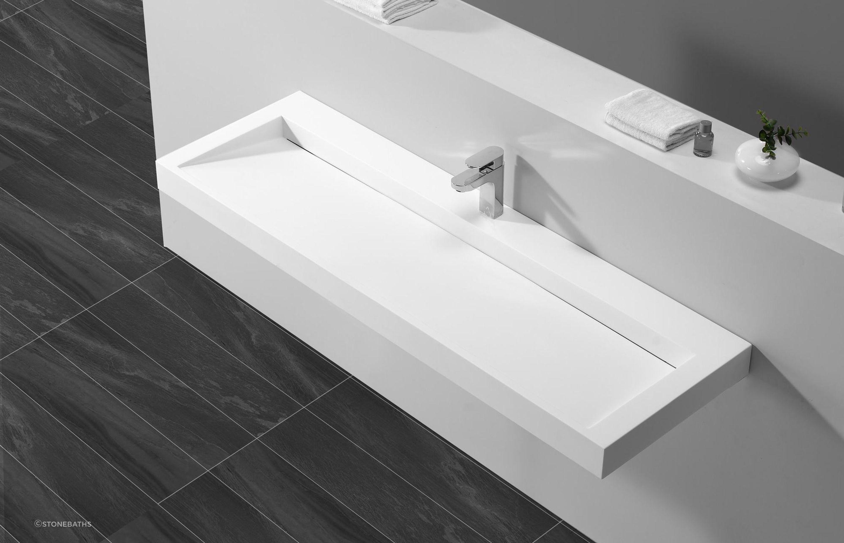 B1265-2 Wall Mounted Basin with trough styling from Stonebaths