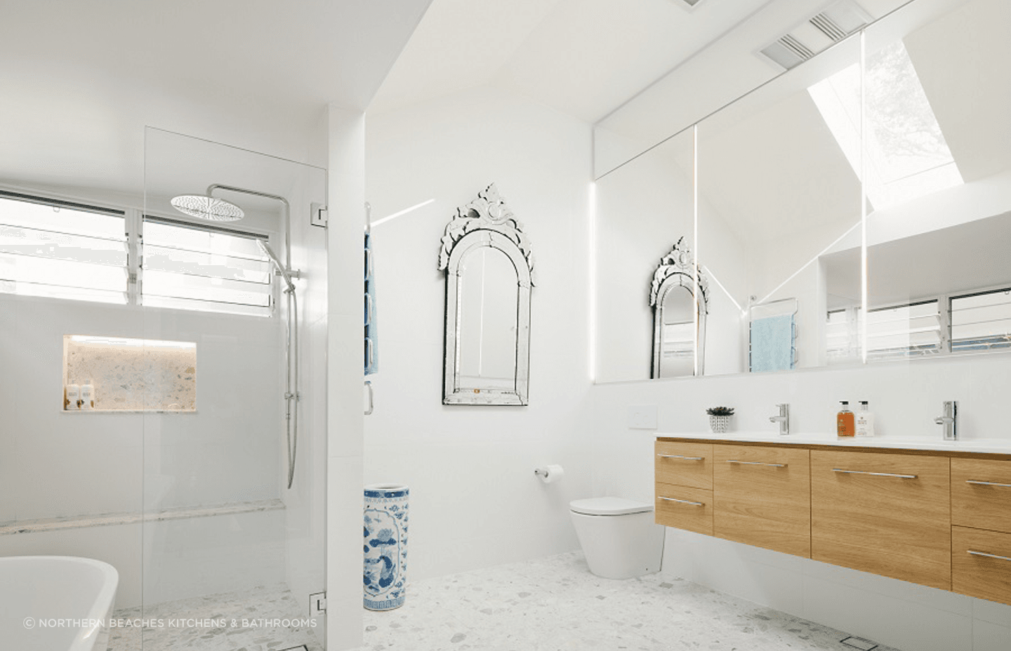 A skylight brings natural light in abundance in this house renovation in Mosman by Northern Beaches Kitchens &amp; Bathrooms
