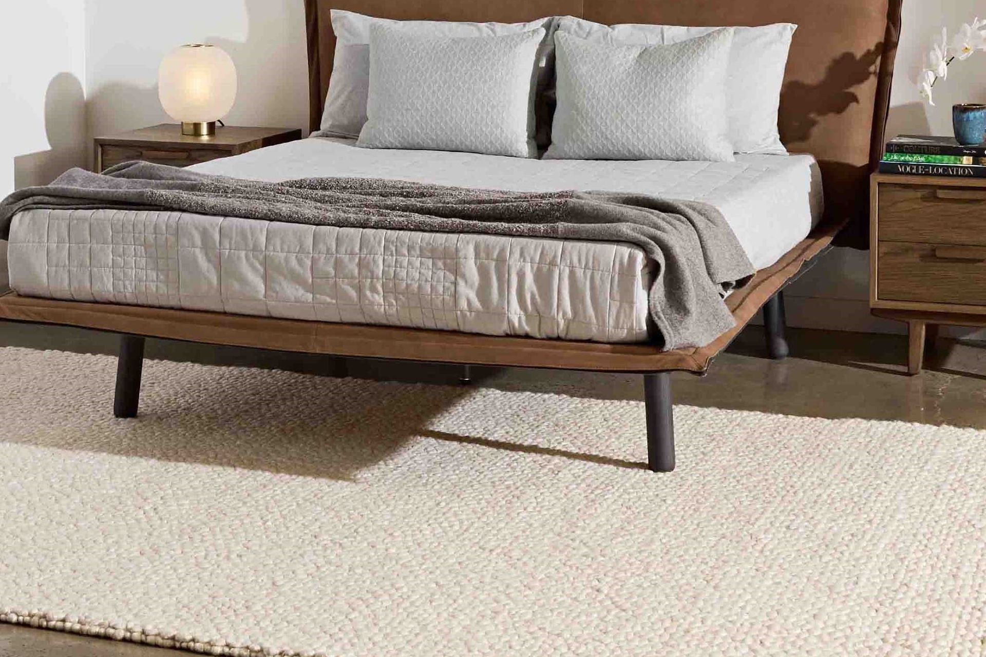 The Ora Sierra is personified by its chunky and irregular texture in a single block of beige, softening any living space