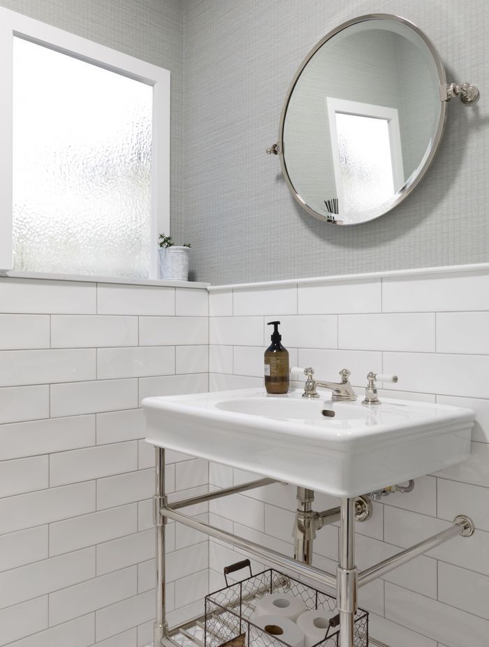 The circular option juxtaposes nicely against linear elements in the bathroom.