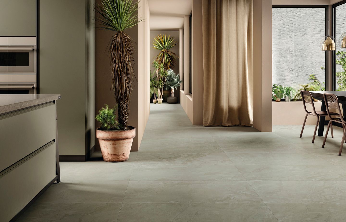 The Liquid Stone tile is available in six colours, imitating when liquid magma emerges from the depths of the earth, flowing sinuously and solidifying.