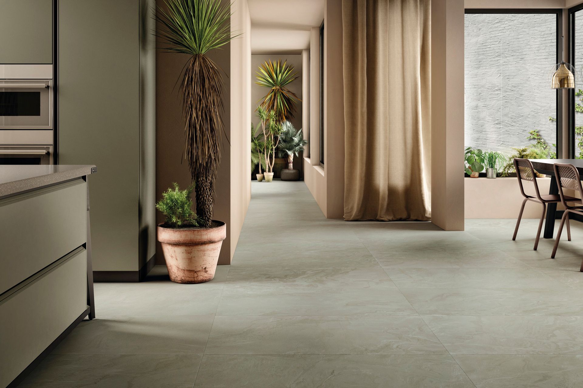 The Liquid Stone tile is available in six colours, imitating when liquid magma emerges from the depths of the earth, flowing sinuously and solidifying.