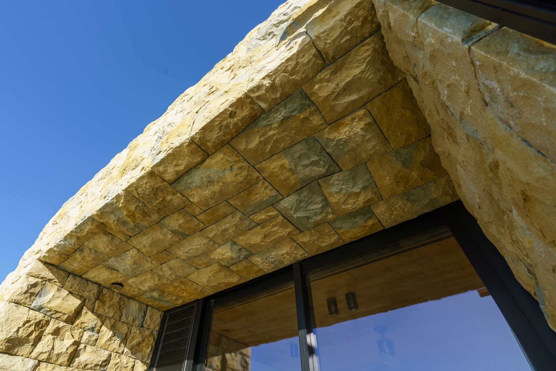 An example of a soffit at the Beachland home, which required a lot of precision from Len's team of stonemasons.