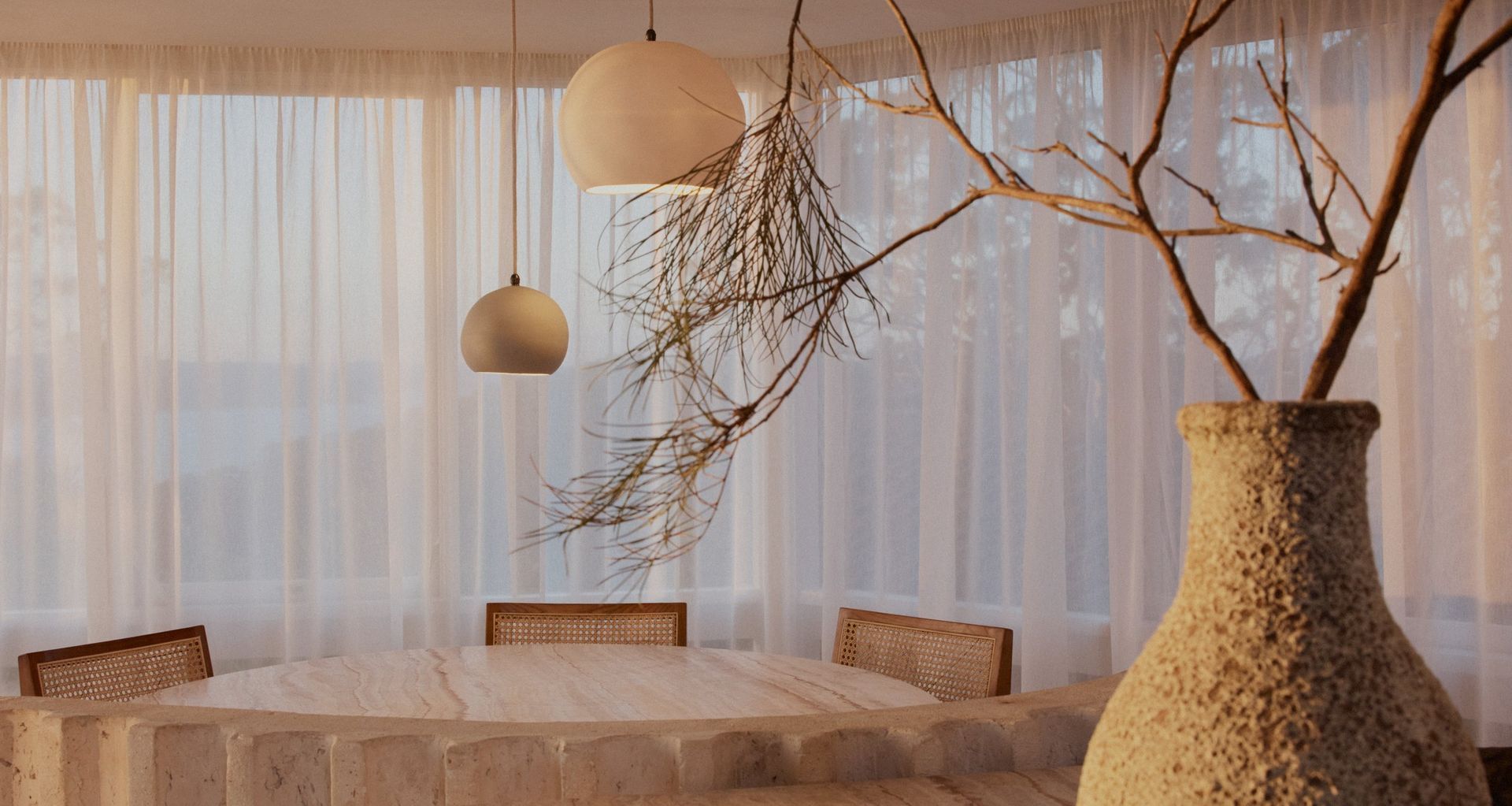 Plateau by RAMA Architects and Steedman Constructions featuring Studio Enti's Orb pendants.