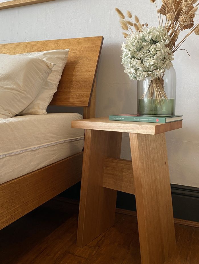 The Natural Bedding Company's furniture is crafted from natural timber, including the Baxter Timber Bedside Table. Handcrafted in the Sydney workshop from hand-selected, untreated Tasmanian Oak, which has been sustainably sourced from certified forests (AFS, PEFC, FSC), it's a simple, compact design that suits just about any interior style.