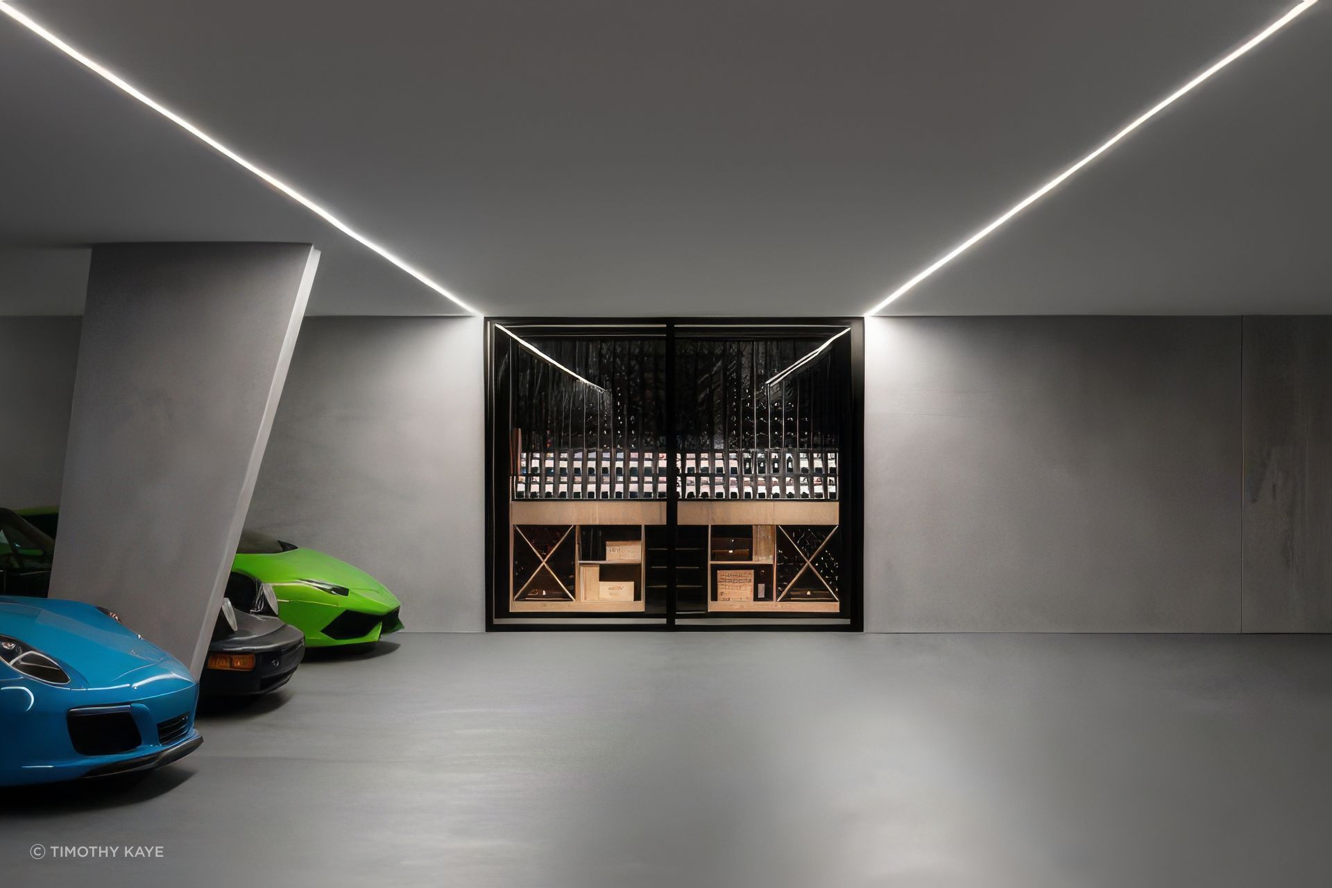 The subterranean garage and cellar at Brighton House demonstrates how detailed planning and documentation can transform a functional space into an extension of the residence where nothing needs to be value managed out.