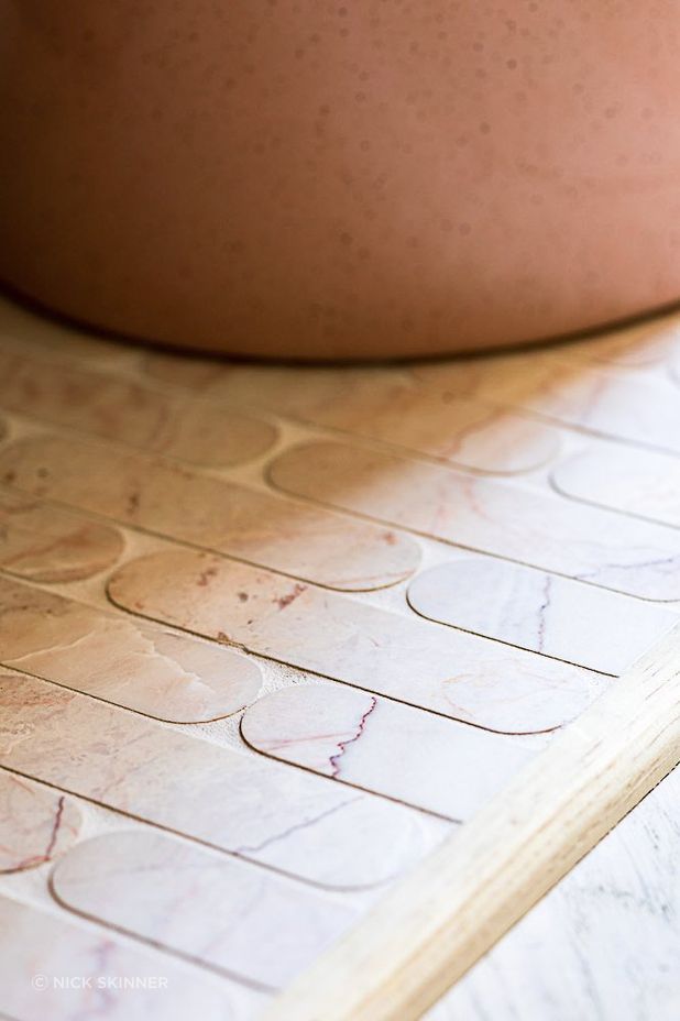 Pez Natural Stone Rosetta mosaic tiles from Perini Tiles were another beautiful addition to this project.