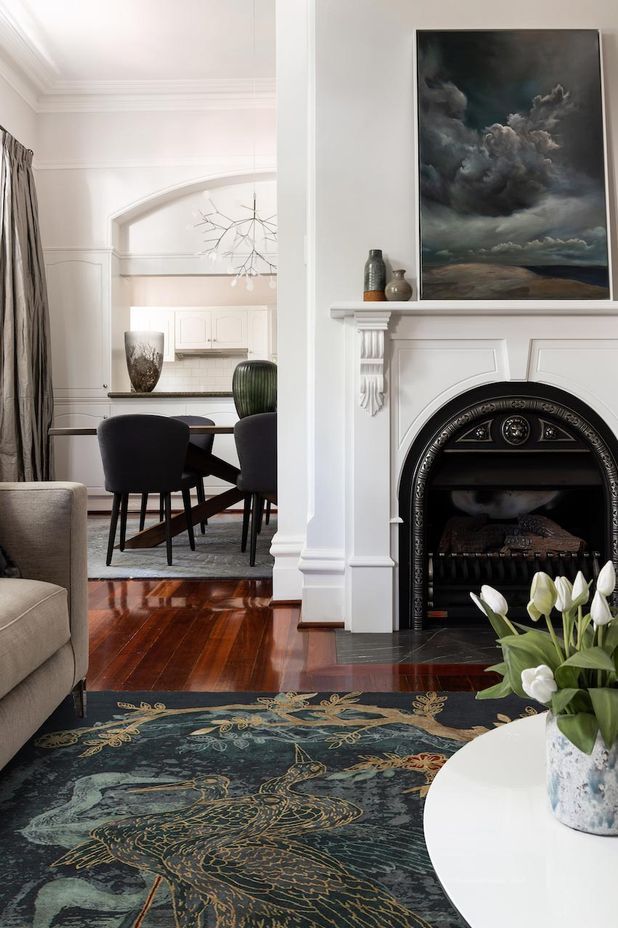 Ethereal Cranes in Petrol rug by Jenny Jones