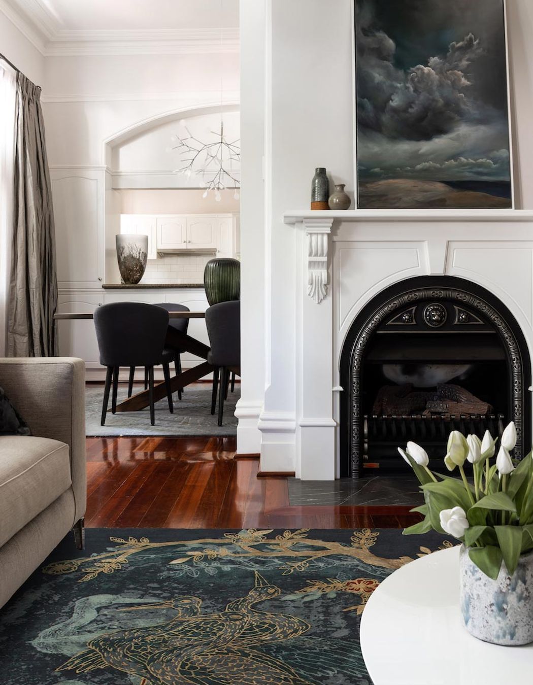 Ethereal Cranes in Petrol rug by Jenny Jones