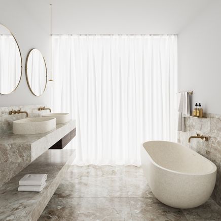 All of the beauty of natural stone bathware without the weighty decisions