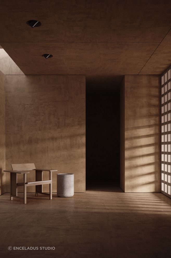 Filtered light animates the monolithic interior of LPS Residence, allowing shadow and material depth to become the room’s defining features.