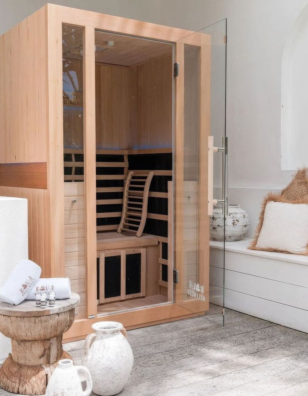 Infrared saunas use infrared light via heating panels to directly warm the body.