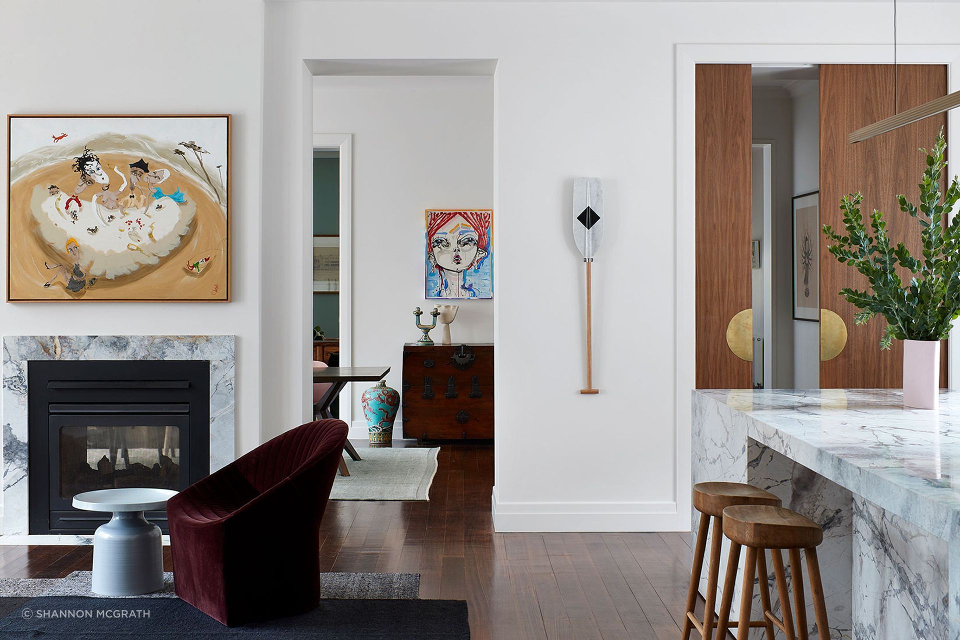 The living room at Villa Glenn residence blends old with new, contemporary with vintage.