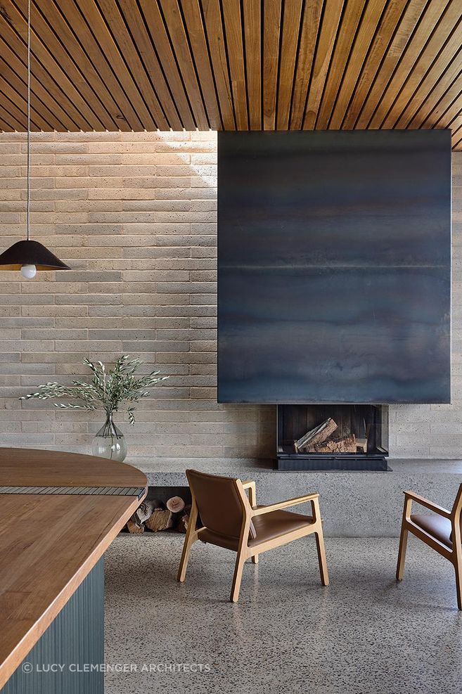 Natural materials imbue Delatite Cellar door with a familiar feeling.