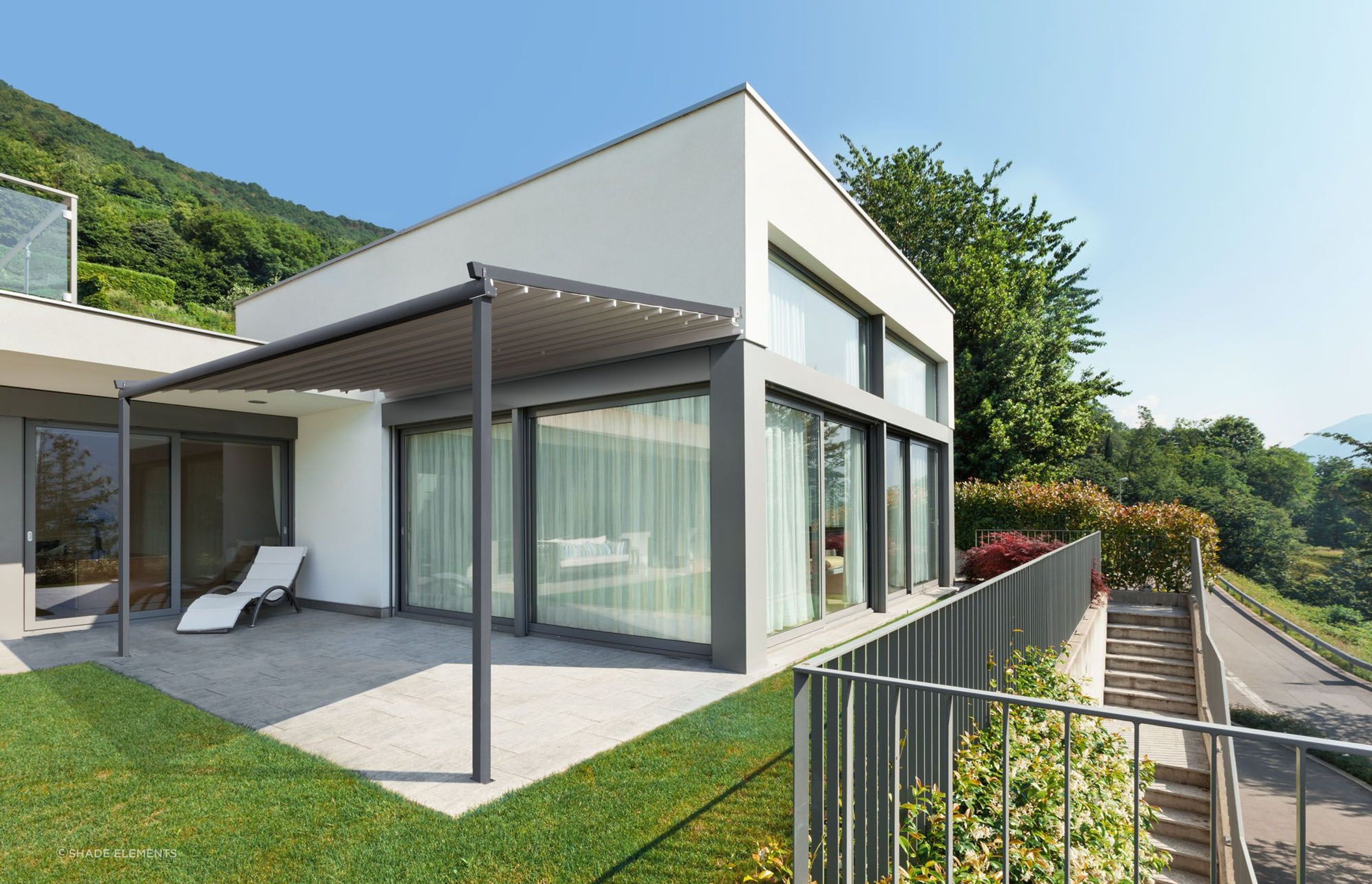 The Omega Retractable Pergola creates seamless indoor and outdoor flow, showcasing a different design style altogether