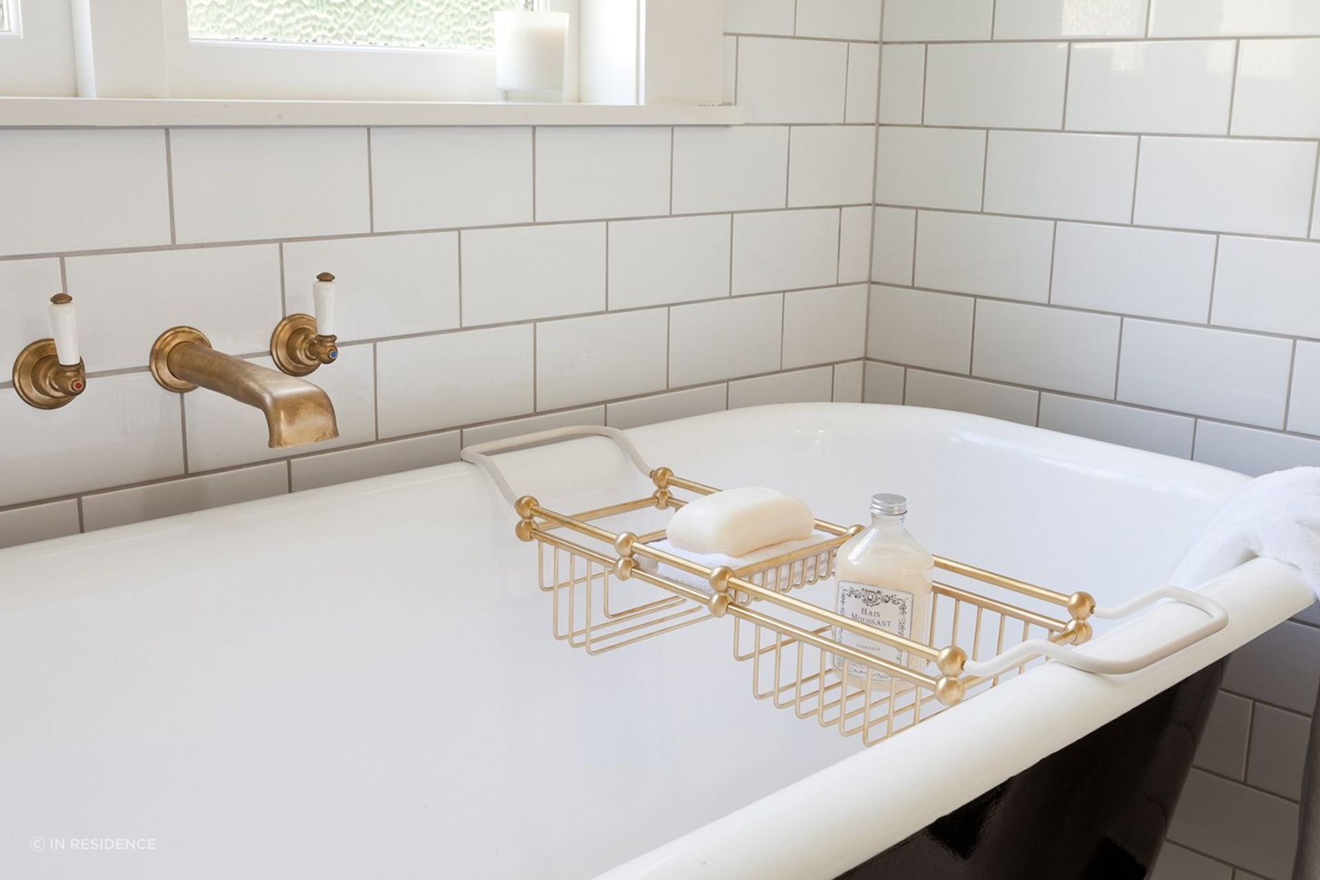 The Perrin & Rowe Bath Rack comes with a soap dish and two deeper areas to accommodate all your bathroom essentials.