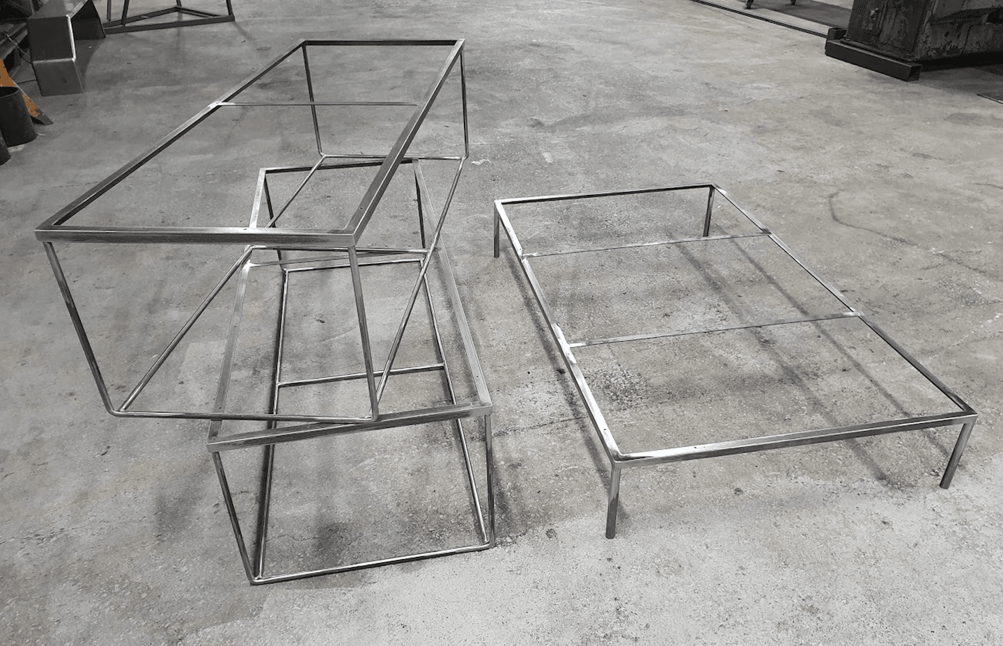 The metal frames for custom ottomans.