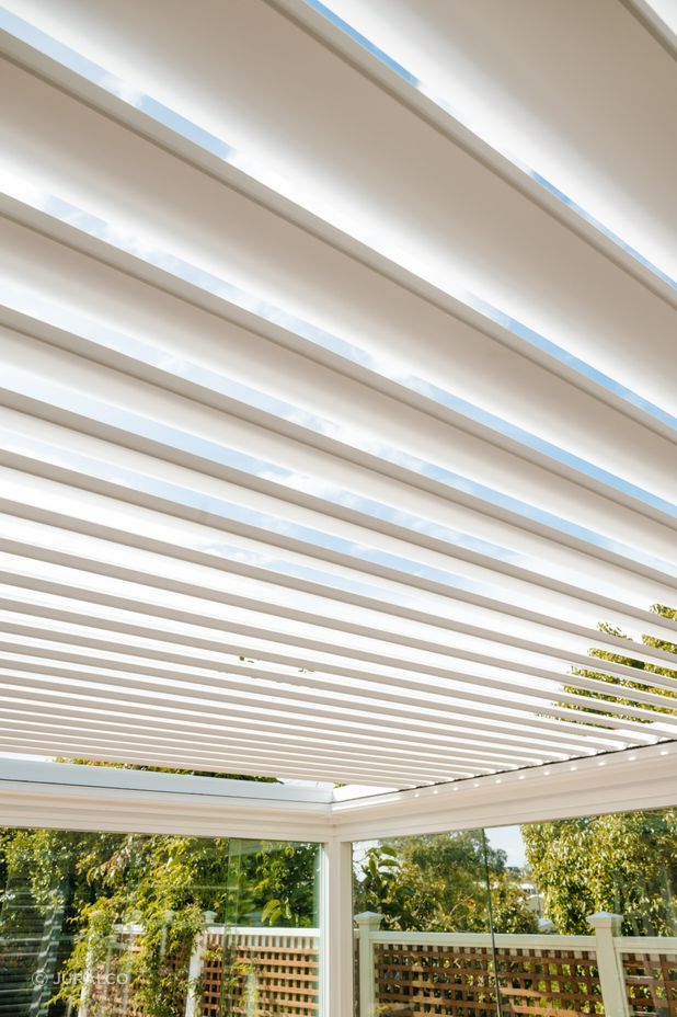 The SunFold's louvres pivot up to 90 degrees.