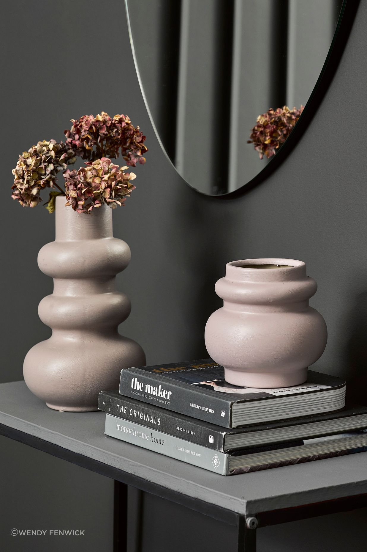 Soft toned vase in Resene Tom Tom - Styling Vanessa Nouwens