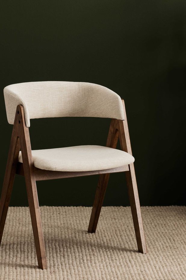 Gaudi hardwood dining chair in walnut with beige fabric by B2C Furniture