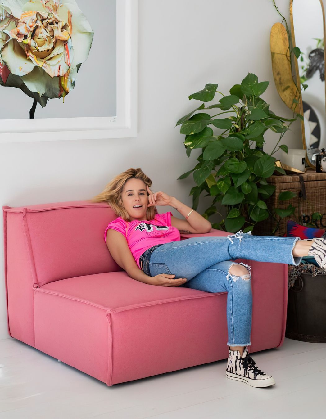Pip’s street-meets-luxe style has driven the development of her brand, PE Nation, and it’s a style that resonates with Harbro. “We believe that designer furniture should elevate the look of your home, but also invite you to put your feet up.”