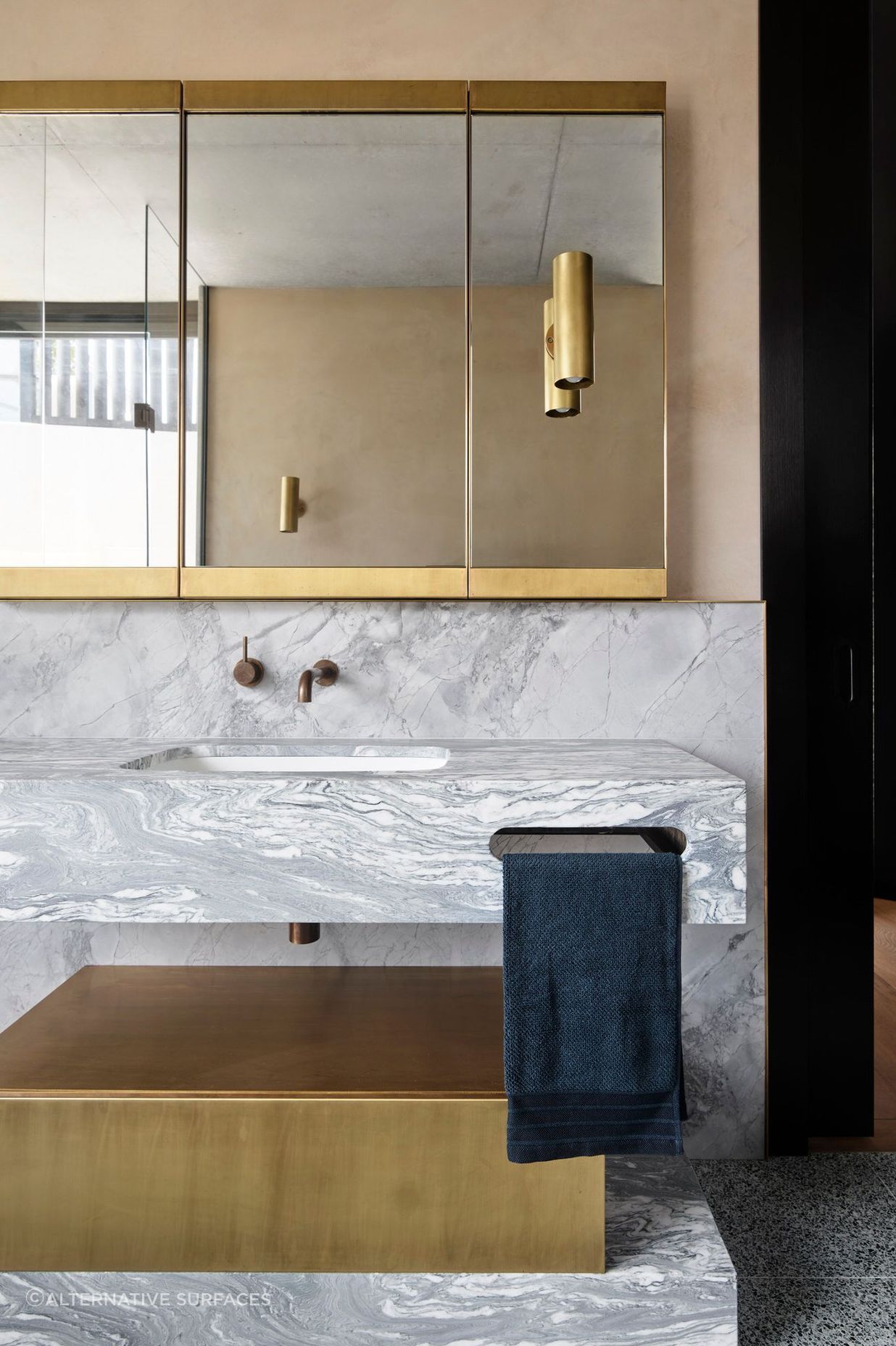 A stylish marble bathroom vanity showcased in this Potts Point bathroom